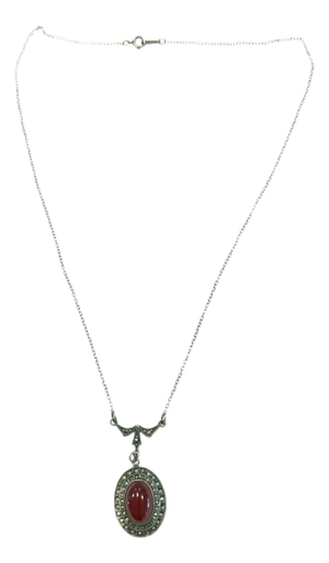 1940s Art Deco Sterling Silver Carnelian & Marcasite Necklace
