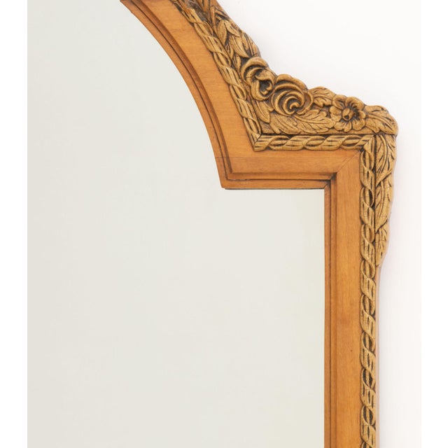Neoclassical Style Fruitwood Framed Mirror, arch form mirror with laurel wreath form cresting. Overall 41.25" H x 27.5" W...