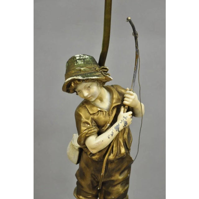 Antique French Victorian Moreau Figural Metal Boy and Girl Table Lamps (B), Pair For Sale In Philadelphia - Image 6 of 12