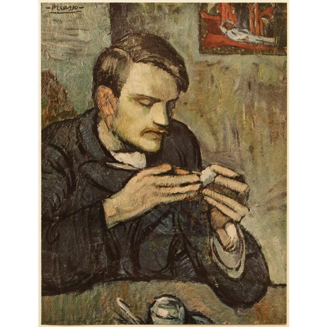 An excellent period vintage offset lithograph, full-color print, after painting "The Absinthe Drinker" (1901), also known...