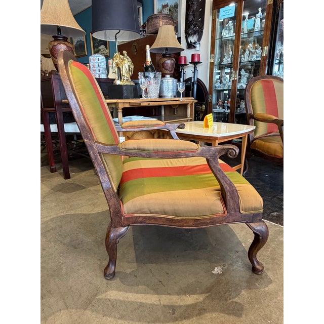 1970s Pair of 1970s Louis XV Multi-Colored Stripe Chair For Sale - Image 5 of 7