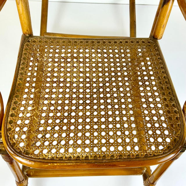 Early 20th C French Boho Chic Coastal Child-Size Bentwood & Cane Rocking Chair, After Thonet For Sale - Image 12 of 15
