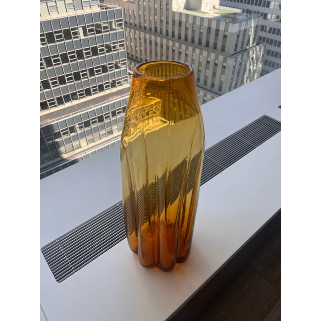 Mid-Century Modern 1980s Hand-Blown Amber Glass Vase For Sale - Image 3 of 5
