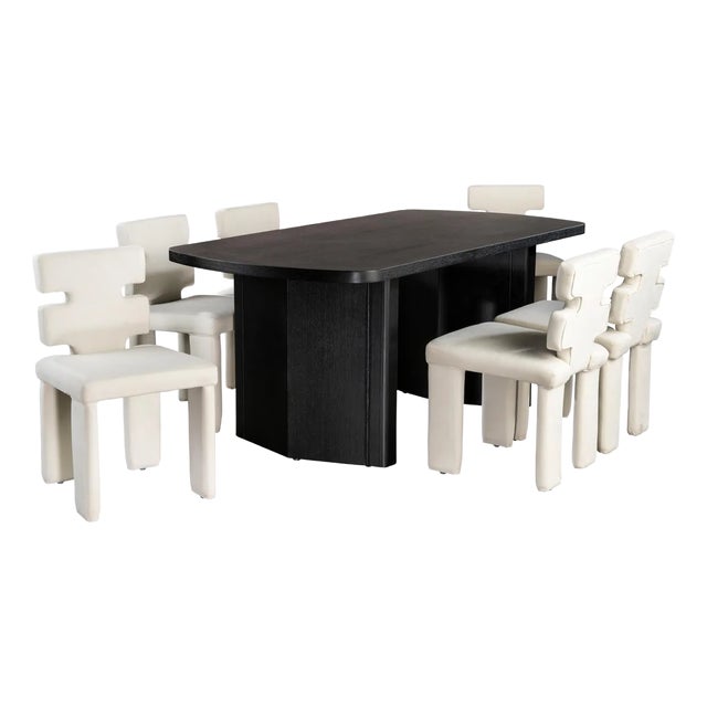 Mya Dining Set for 6 in White, 7 piece set For Sale