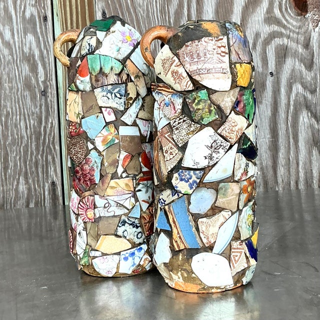 Vintage Boho Mosaic Memory Jugs - a Pair For Sale - Image 4 of 7