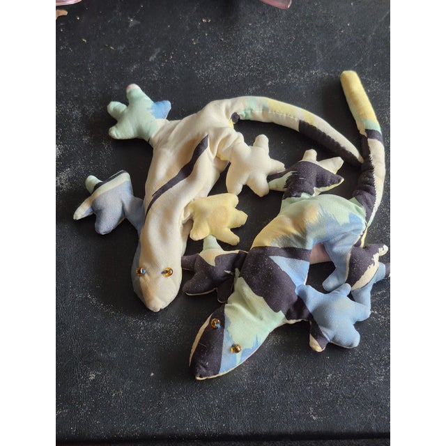 1990s Hand Crafted Textile Treasures- Pair of 1990 Geckos For Sale - Image 5 of 18