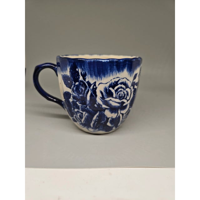 Blue Floral Pattern Vintage Mustache Shaving Mug