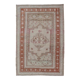 Vintage Turkish Oushak Rug With Medallion Design in Taupe, Light Green, & Brown For Sale