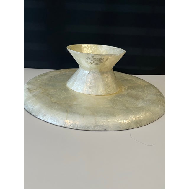 Stunning, Handmade Black and Ivory Capiz Shell Inlay Decorative Pedestal Cake Stand Plate . For Sale In Houston - Image 6 of 7