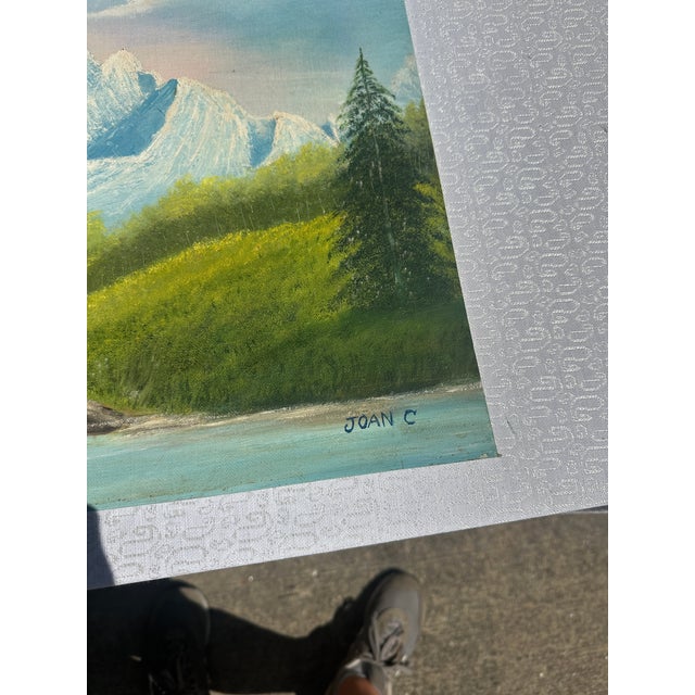 Green 1990s Mountains and Creek Landscape Painting on Canvas, Signed by Artist For Sale - Image 8 of 9