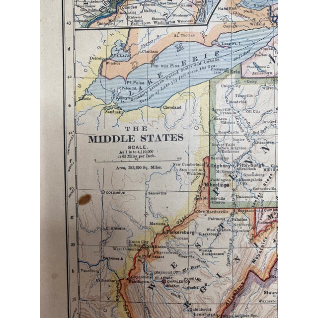 1883 map of Mid Atlantic states (New York, Pennsylvania, Virginia, West Virginia, Delaware, Maryland, New Jersey,...