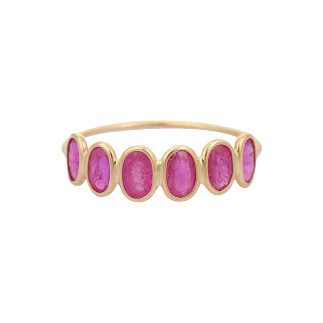 Ruby Half Eternity Band in 18 Karat Yellow Gold Size 3.5 For Sale