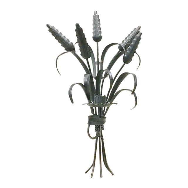 Vintage Tole Bundle of Wheat Candle Sconce For Sale