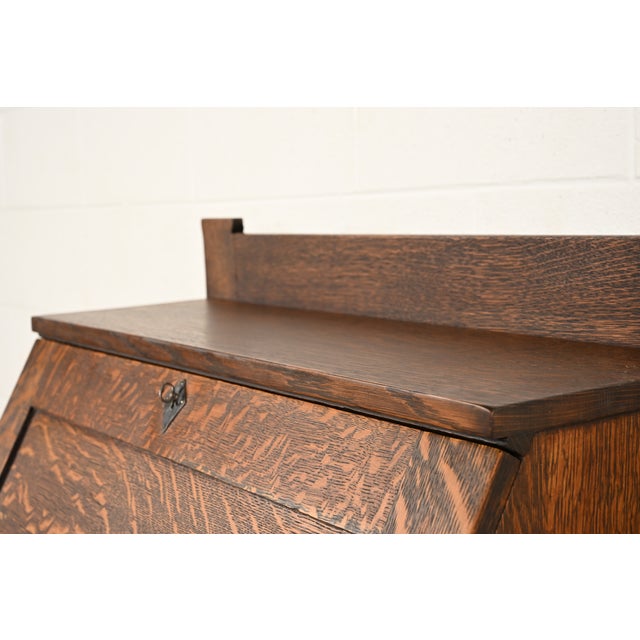 Stickley Brothers Style Antique Mission Oak Arts & Crafts Drop Front Secretary Desk, Circa 1910 For Sale - Image 9 of 18