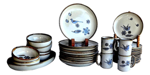 Vintage Set of Tonala El Palomar Blue by Ken Edwards Pottery Dinnerware, 31 Pieces