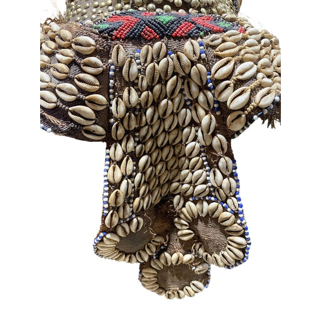 Unique Vintage Large African Tribal Beaded Kuba Royal Head Mask Congo 15" H For Sale - Image 4 of 13