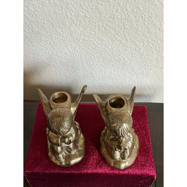 Bronze Pair of Vintage Bronze Angel Cherub Candleholders For Sale - Image 8 of 12