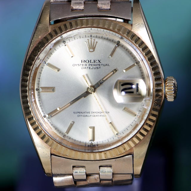 Vintage Rolex Datejust 1601 14k Yellow Gold Pie Pan Dial Jubilee Bracelet Watch For Sale In Miami - Image 6 of 15