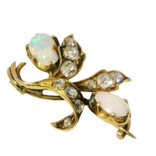 Add a touch of vintage elegance with this Estate 14K yellow gold brooch , featuring two natural oval opals with their...