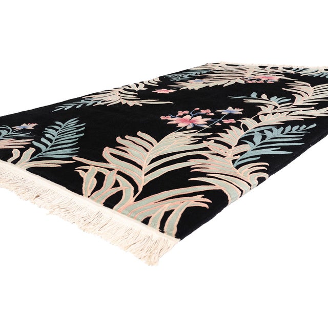 79409 Black Vintage Chinese Rug, 05'06 x 08'07. The Shanghai Palm Court: A Nichols-Era Chinese Art Deco Rug of Refined...