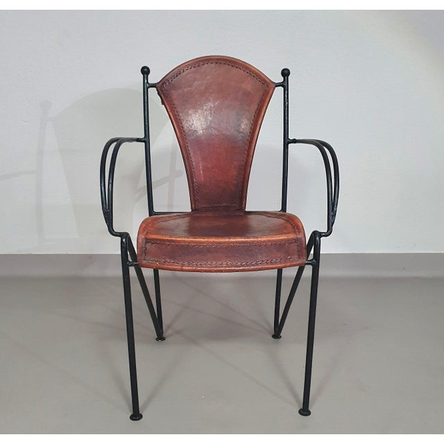 1970s Chair in Leather and Wrought Iron For Sale - Image 5 of 18