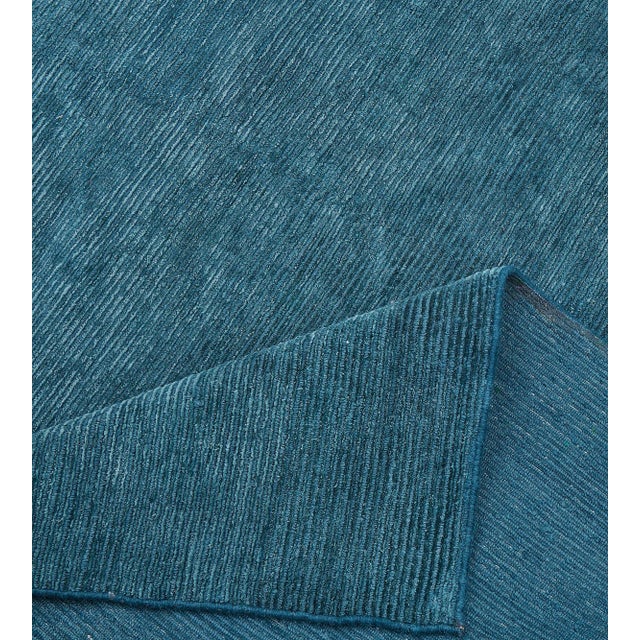 2010s Contemporary Textured Wool and Silk Dark Teal Rug For Sale - Image 5 of 5