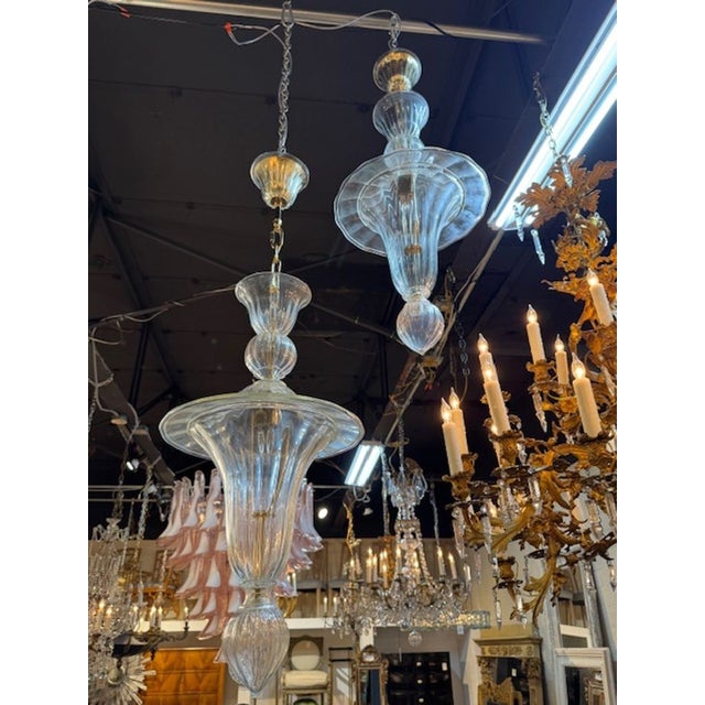 Transitional Murano Glass Bell Shaped Lanterns For Sale - Image 3 of 5