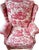 Custom Wingback Chair in Red Raspberry and Cream in Heritage Toile by Brunschwig & Fils For Sale In New York - Image 6 of 17
