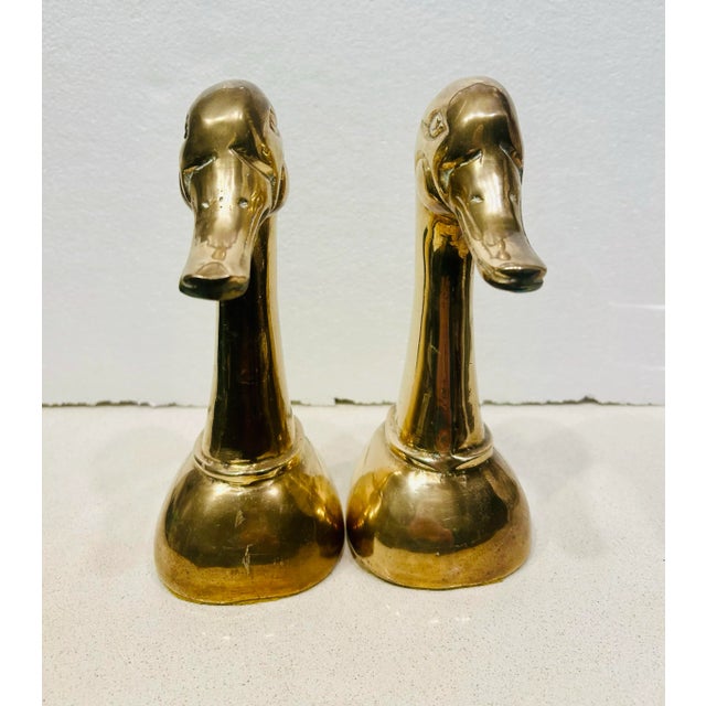 Large Brass Duck Head Bookends, a Pair For Sale - Image 4 of 5
