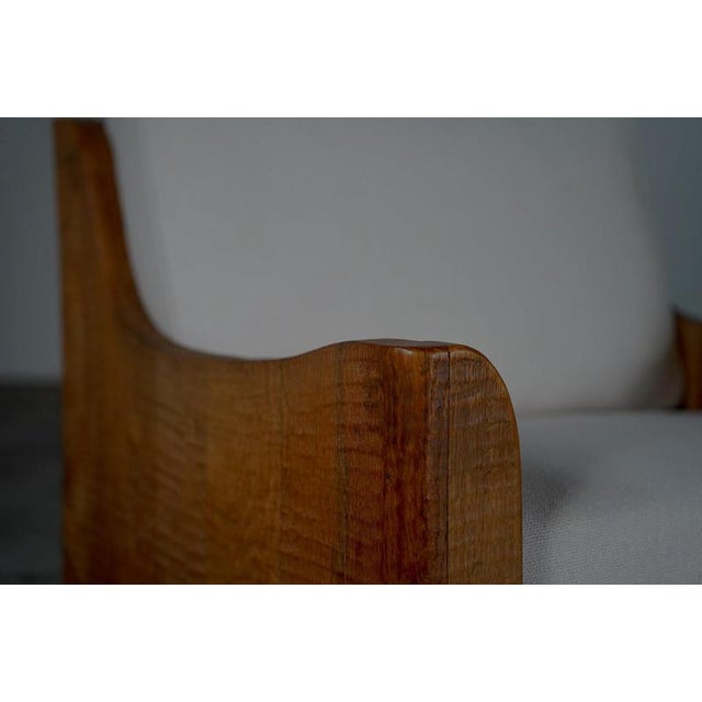 Brown Vintage Belgian Oak Lounge Chairs with Linen Cushions, 1950s, Set of 2 For Sale - Image 8 of 15