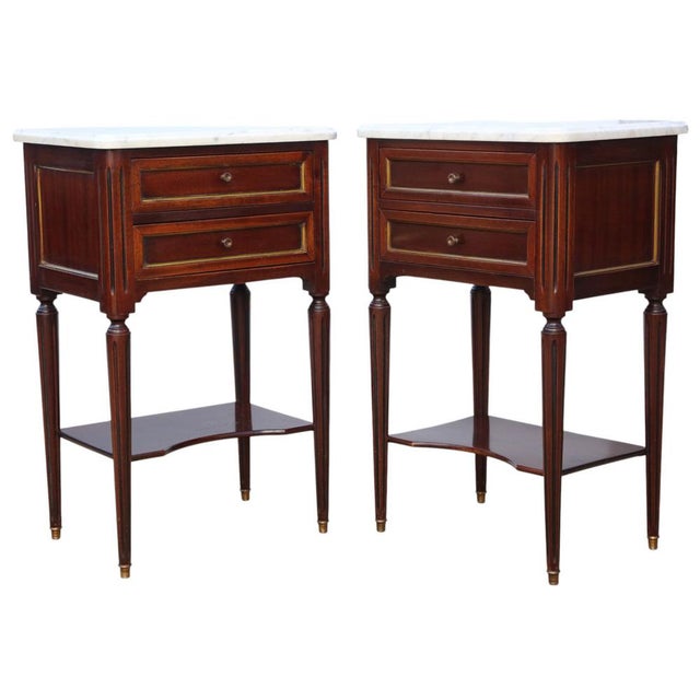 1920s Mahogany and Marble Bedside Tables, 1925, Set of 2 For Sale - Image 5 of 9