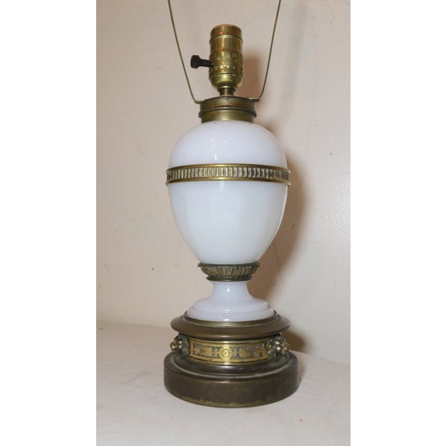 Antique 1800's Ornate Victorian Bronze Opal Glass Electrified Oil Parlor Lamp For Sale - Image 4 of 12