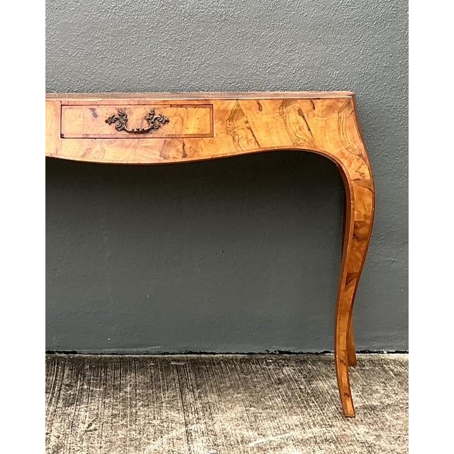 Rococo Vintage Italian Olive Burl Wood Writing Desk For Sale - Image 3 of 12