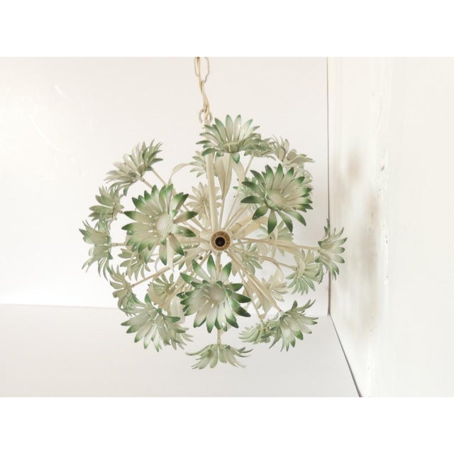 Antique White French Vintage Tole Daisy Chandelier For Sale - Image 8 of 8