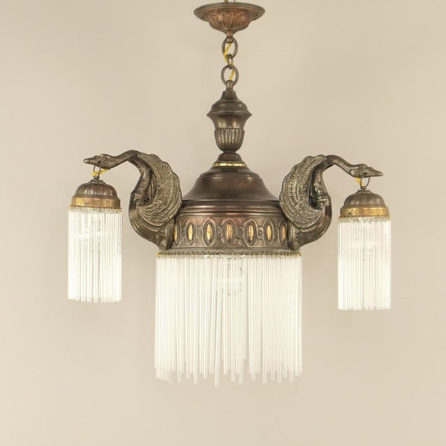 Brown Art Nouveau Burnished Brass Chandelier, Vienna, 1910s For Sale - Image 8 of 8