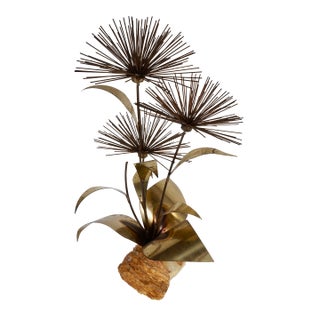 Vintage Mid Century Mario Jason Brutalist Metal Flower Sculpture For Sale