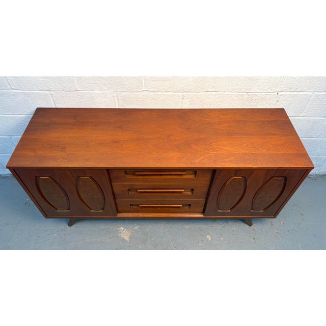 Mid 20th Century Mid 20th Century Walnut and Burlwood Sliding Door Credenza For Sale - Image 5 of 15