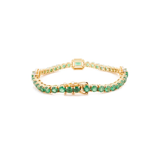 VRJewels Statement 6.13ct Emerald Diamond Wedding Bracelet in 14k Gold For Sale In New York - Image 6 of 13