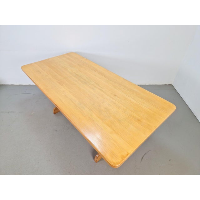 Vintage Dining room trestle table, Elm wood, chalet style Scandinavian design mid century Denmark ‘60 Material: Elm wood...
