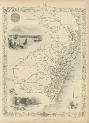 Antique Map of New South Wales by Tallis, 1851