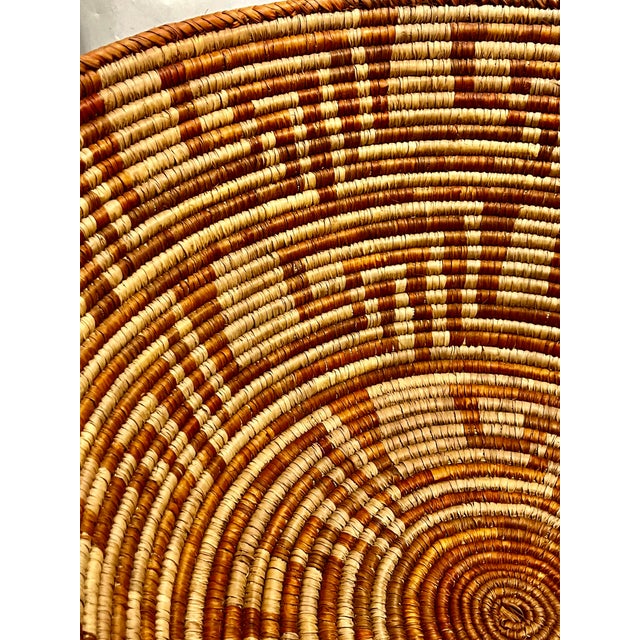 Vintage Large Size Southwest Style Coiled Reed Basket With Geometric Pattern 26” Diameter For Sale - Image 6 of 11