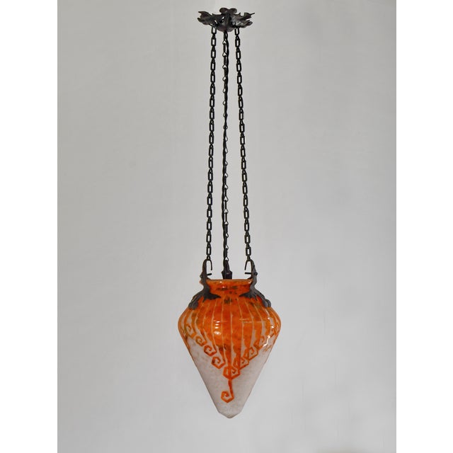 1920s French Art Deco Pendant Light by Le Verre Francais Schneider - 1925 Cameo Lantern France For Sale - Image 5 of 15