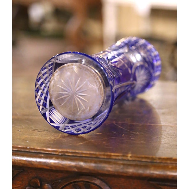 Mid-Century Czech Cobalt Cut-to-Clear Crystal Vase For Sale - Image 9 of 9