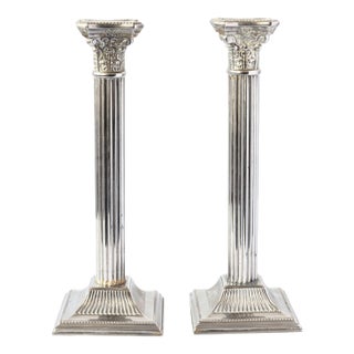 Vintage Silver-Plate Column Candlesticks For Sale