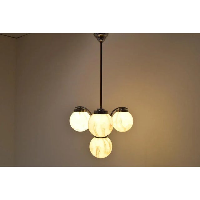 Black Art Deco Chrome Chandelier, 1930s For Sale - Image 8 of 18