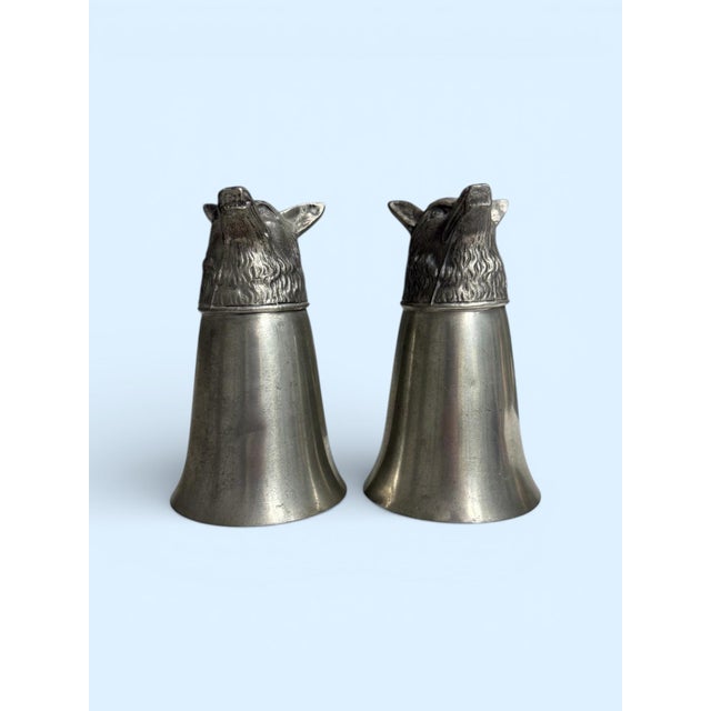 Vintage Pewter Fox Head Stirrup Cups-Pair-English Hunting-Barware-Equestrian-Man For Sale - Image 9 of 13