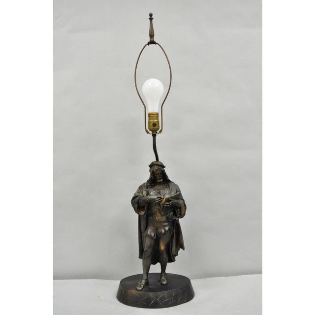 Antique French Renaissance Spelter Metal Statue of Cardinal Mazarin Table Lamp For Sale - Image 13 of 13