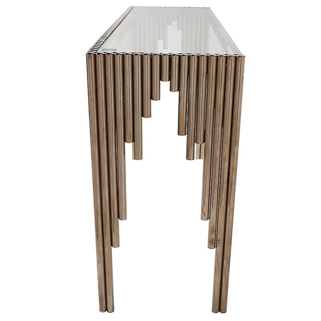Mid-Century Modern 1950s Schumacher Tubular Chrome & Glass Top Console Tables - A Pair For Sale - Image 3 of 6
