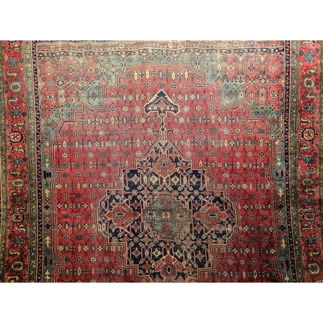Vintage Turkish Heriz Rug, Hand-Knotted Wool, Geometric Medallion Design, Red & Green, 12x14 For Sale - Image 9 of 16