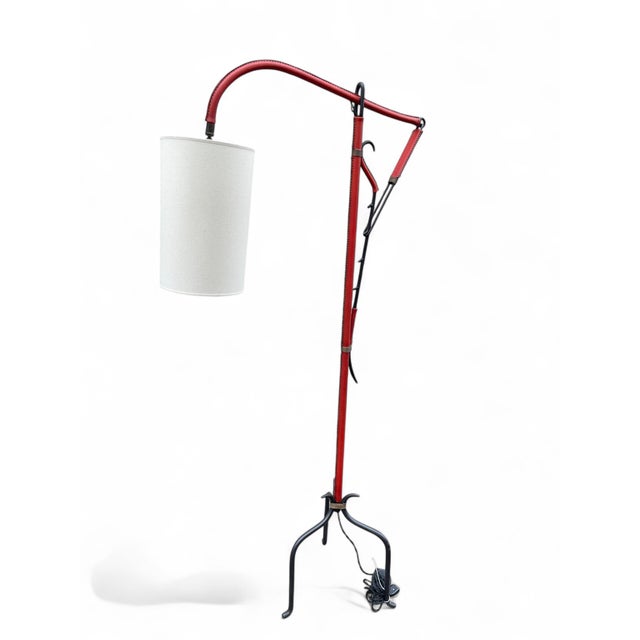 Black Leather-Covered Floor Lamp by Jacques Adnet, 1950s For Sale - Image 8 of 10